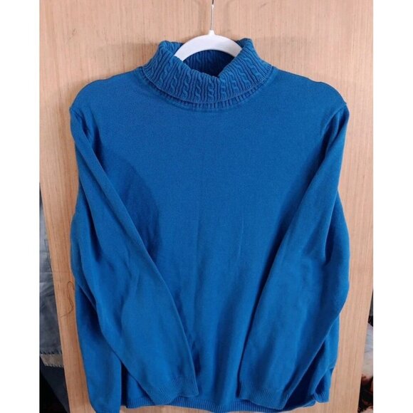 Talbots 2X Ladies‎ Long Sleeve Turtleneck Sweater Blue Long Length Cotton - Picture 1 of 6